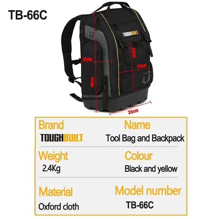 ToughBuilt – sac à outils et sac à dos TB-66C, édition tout-terrain robuste, adapté aux sacs à dos d