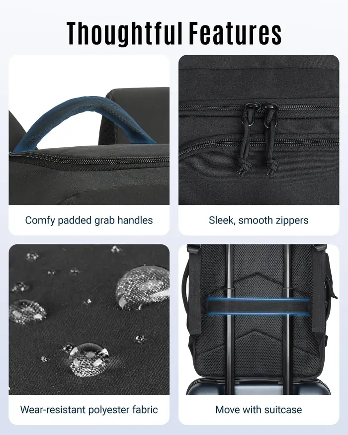 Sac à dos de voyage léger pour hommes, grand sac à dos de cabine d'avion TSA, léger et étanche, pour