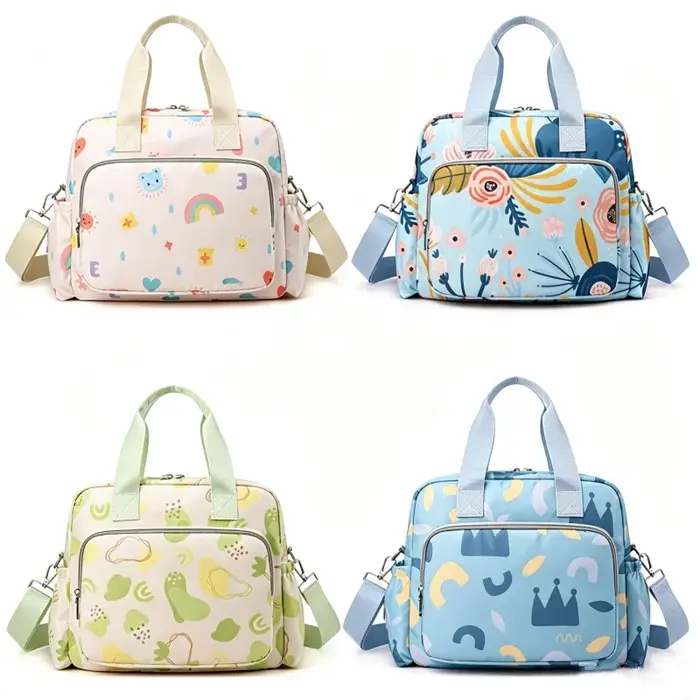 Sac à dos de voyage pour bébé - Grande capacité, portable, avec bandoulière et motif imprimé, idéal pour les sorties.