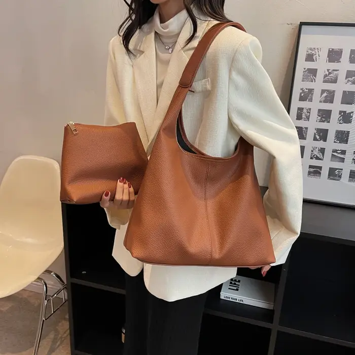 sac a main femme sac bandouillere femme sacs à provisions sacs fourre-tout Ensemble de sacs à main en cuir souple pour femmes, fourre-tout à bandoulière Simple, couleur Pure, grande capacité, 2 en 1