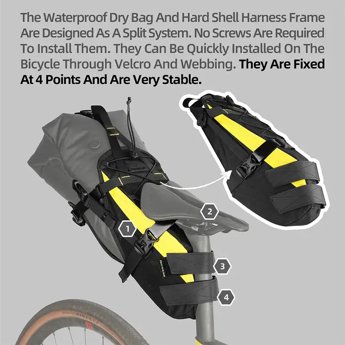 Rhinowalk sac de selle de vélo Stable pas secouant 14L grande capacité sac sec amovible étanche pour vtt route gravier