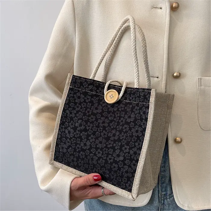 Sac à main en lin avec fermeture éclair pour femme, sac d'emballage cadeau, motif de fleurs, grand s