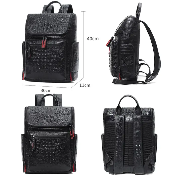 Sac à dos en cuir de crocodile véritable pour ordinateur portable