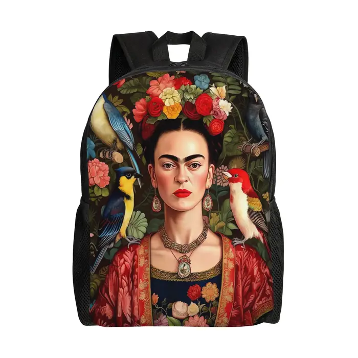 Sac à dos esthétique à imprimé floral F-Frida K-Kahlo, sacs d'école imprimés pour filles, sac à dos