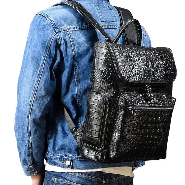 Crocodile en cuir véritable 15.6 pouces sac à dos pour ordinateur portable hommes sacs de voyage sac à dos étanche grand sac à dos pour adolescent cartable