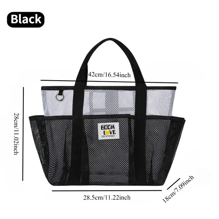 Sac fourre-tout de plage en maille respirante, grand sac de rangement pour pique-nique, multi-poches