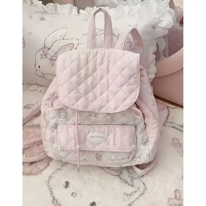 Sac à Dos Rose de Grande Capacité, Cartable de Voyage Portable, Imprimé Mignon, Sac de Rangement, Ca
