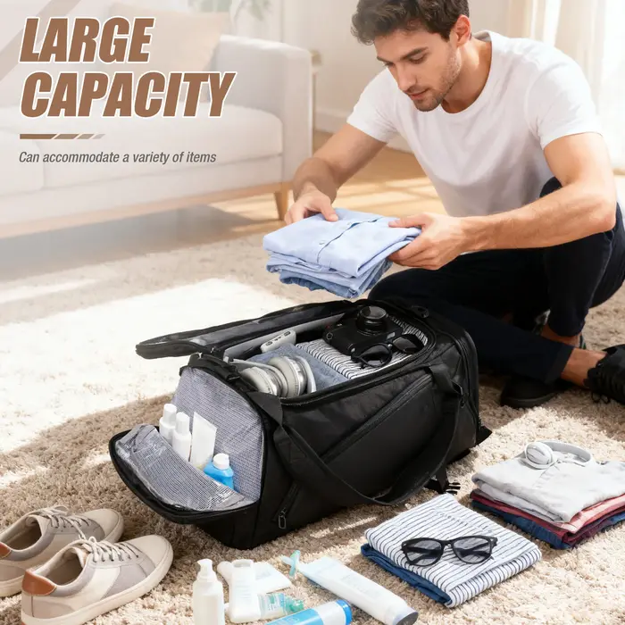 Sac de sport grande capacité 40L pour hommes, sac de fitness portable, sac bandoulière ou sac à dos, idéal pour les courts séjours, séparation sec/humide