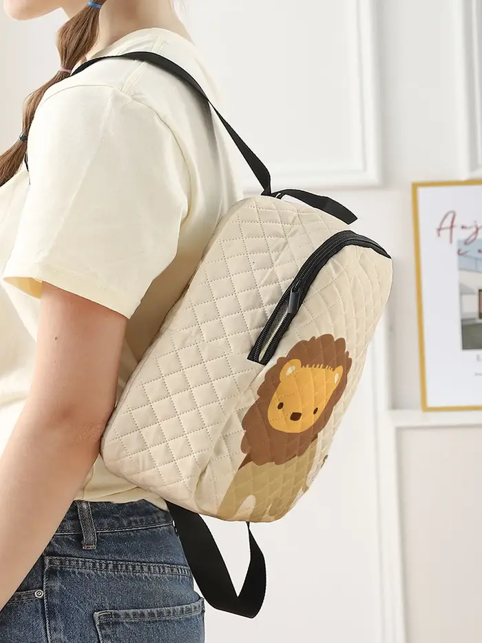 Sac à dos compact matelassé à imprimé lion