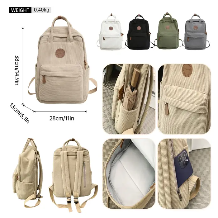 Cartable en velours côtelé étudiant du secondaire