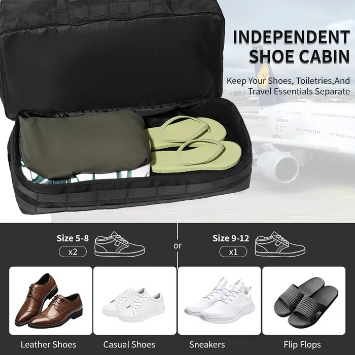 Sac de voyage 50L, sacs de week-end avec compartiment à chaussures