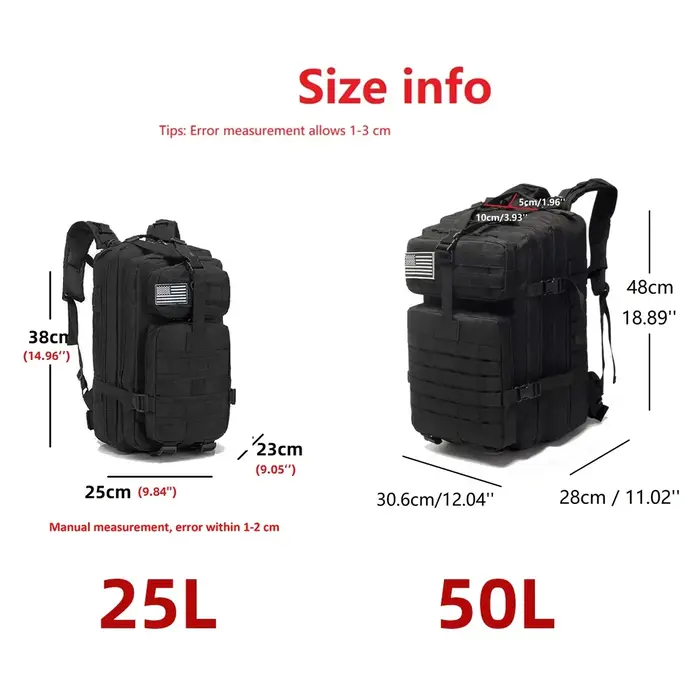 25L/50L 1000D Nylon imperméable Trekking pêche chasse sac à dos sacs à dos en plein air sport tactique Camping randonnée