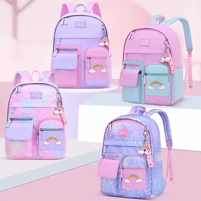 Kawaii rose violet école primaire sac à dos pour filles mignon arc-en-ciel étudiant Bookbag
