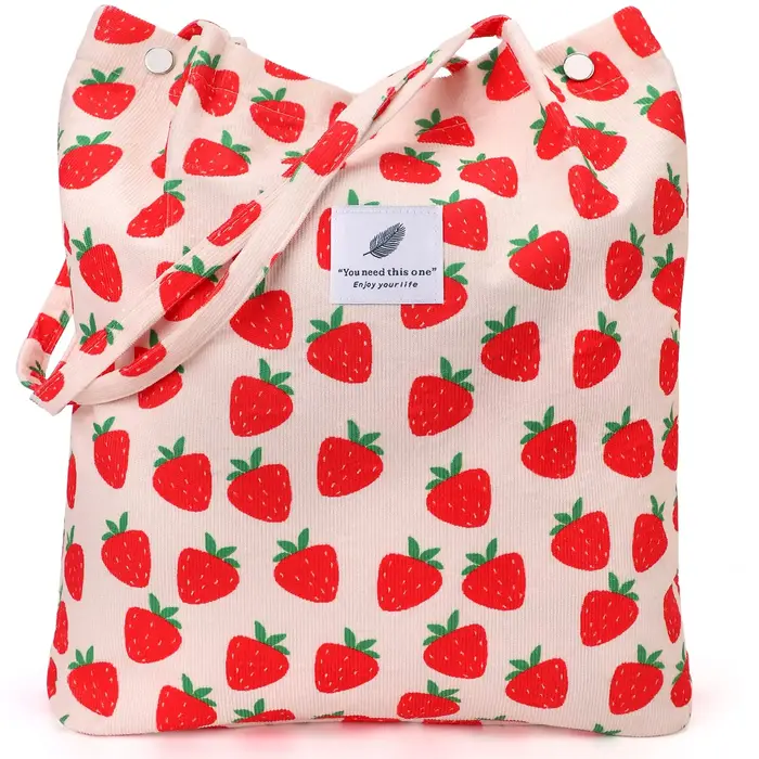 Sac fourre-tout en velours côtelé, fourre-tout mignon pour femmes, sac à bandoulière avec poche inté