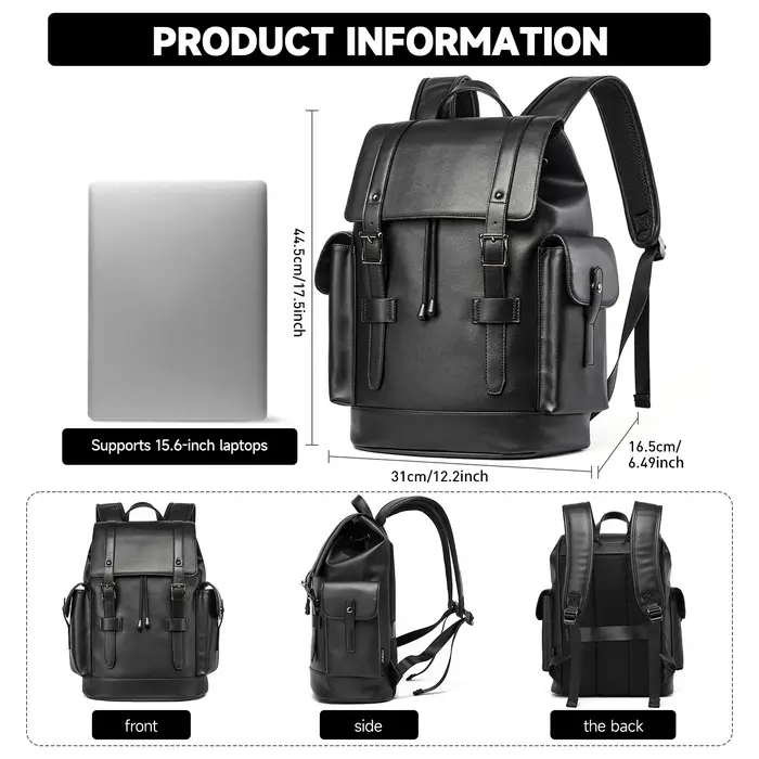 MOYYI – sac à dos en cuir PVC pour hommes, grande capacité, étanche, Durable, pour ordinateur portab