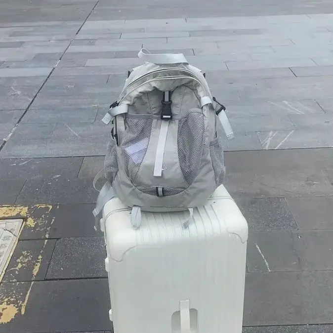 Sac à dos en nylon gris coréen Y2K pour femmes