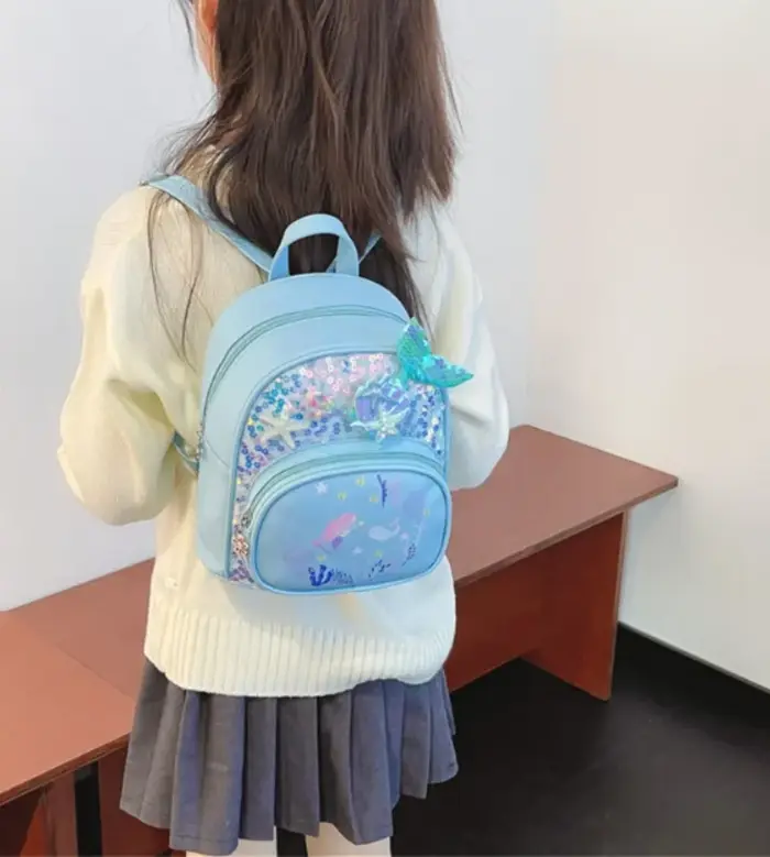 Sac à dos personnalisé à paillettes sirène avec nom brodé