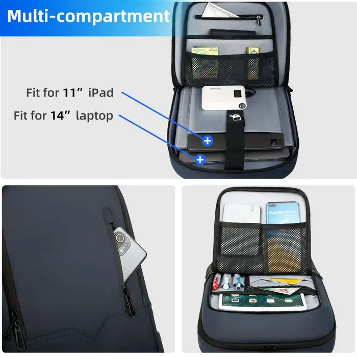 HcanKcan-Sac à Dos Mince pour Homme, Sacoche pour Ordinateur Portable 14 Pouces, Business, Multifonc