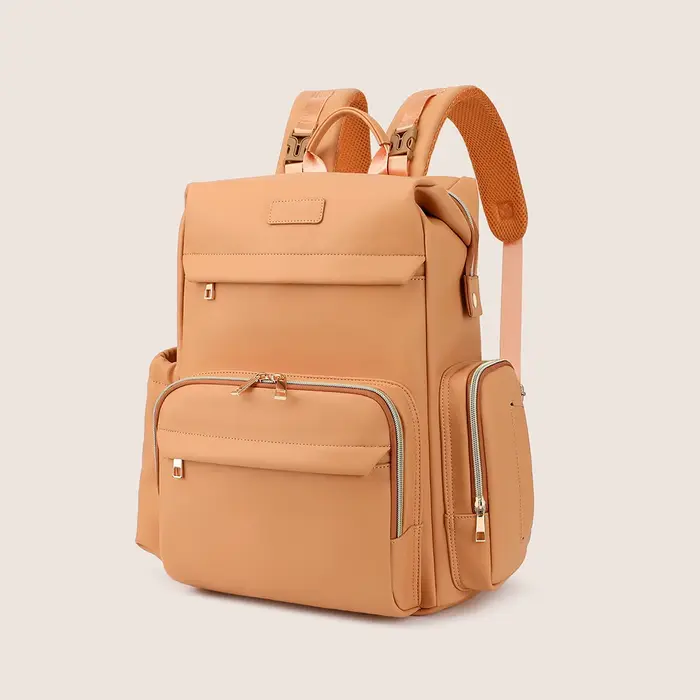 Sac à couches marron clair, sac à dos minimaliste, poches à plusieurs niveaux, Texture Premium, multi-transport pour maman, soins de bébé, usage quotidien