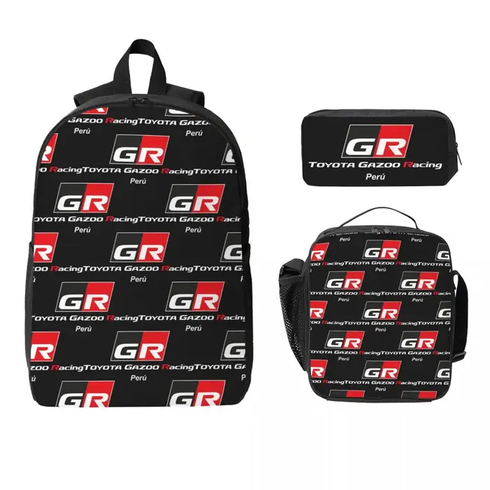 GR Logo Gazoo Racing GR Sport sac à dos garçons filles BookBag sac d'école ordinateur sacs à bandoulière 3ps sac à déjeuner isolé trousse à crayons