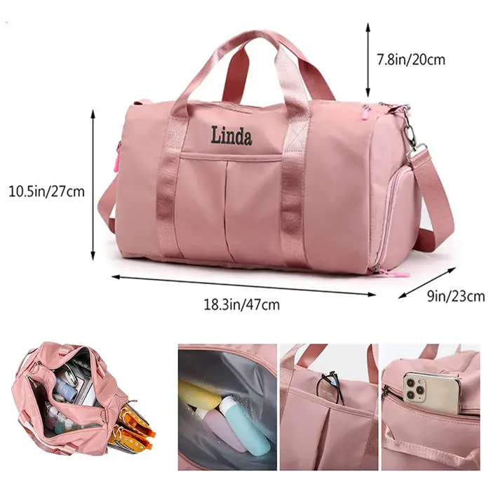 Sac de sport brodé personnalisé avec poches sèches et compartiment à chaussures
