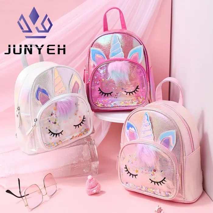 Paillettes licorne mignon PU et peluche enfants étudiant sac à dos dessin animé mode