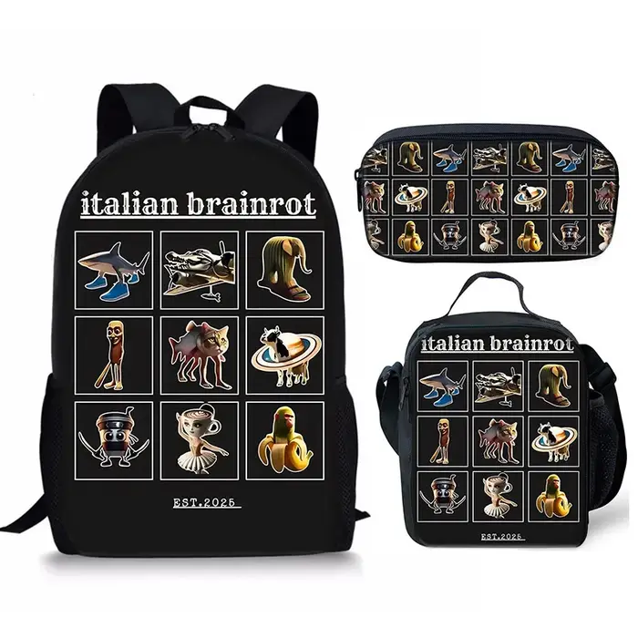 Nouveau Brainrot italien montagne et mer classique étranger bâton de bois sac à dos respirant et Durable sac à dos sac de repas sac à stylos