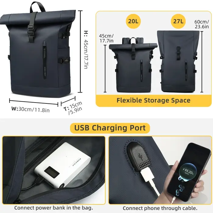 HK grand sac à dos pour ordinateur portable 15.6 pouces hommes sac à dos de voyage antivol pour affa