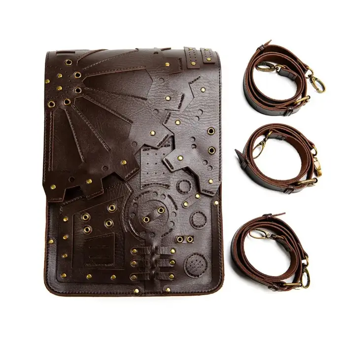 Steampunk – sac à dos rétro Gear, sac à livres Vintage en cuir Pu, sac à bandoulière étanche avec fermetures éclair et Rivets métalliques