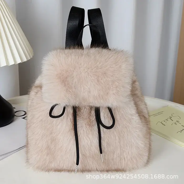 Y2k sac à dos en peluche femmes petit mignon cordon léopard moelleux sac solide doux polaire sac à d
