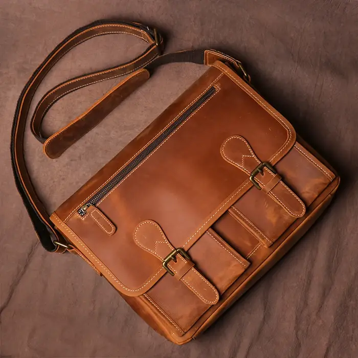 Sac messager en cuir de cheval pour homme