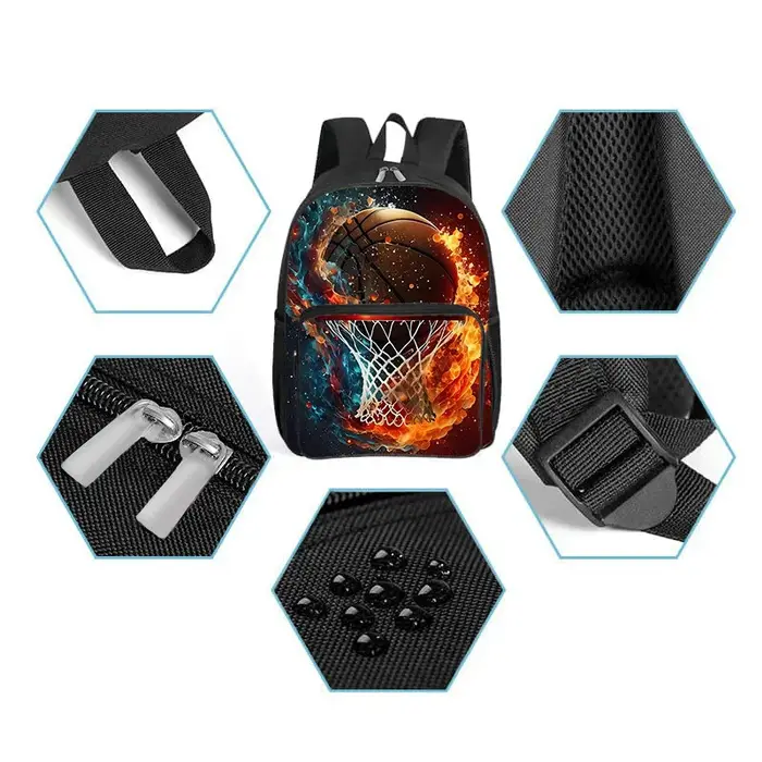 Sac à dos à motif de basket-ball avec poche avant carrée pour garçons et filles