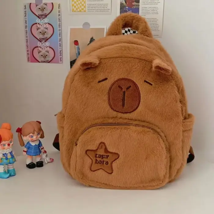 Kawaii Capybara sac à dos en peluche pour femmes polyvalent dessin animé drôle Capibala sac à bandou