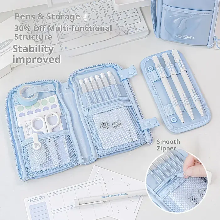 Planwith – sac à crayons de rangement multifonctionnel de grande capacité, pochette de rangement étanche à trois volets pour certificats