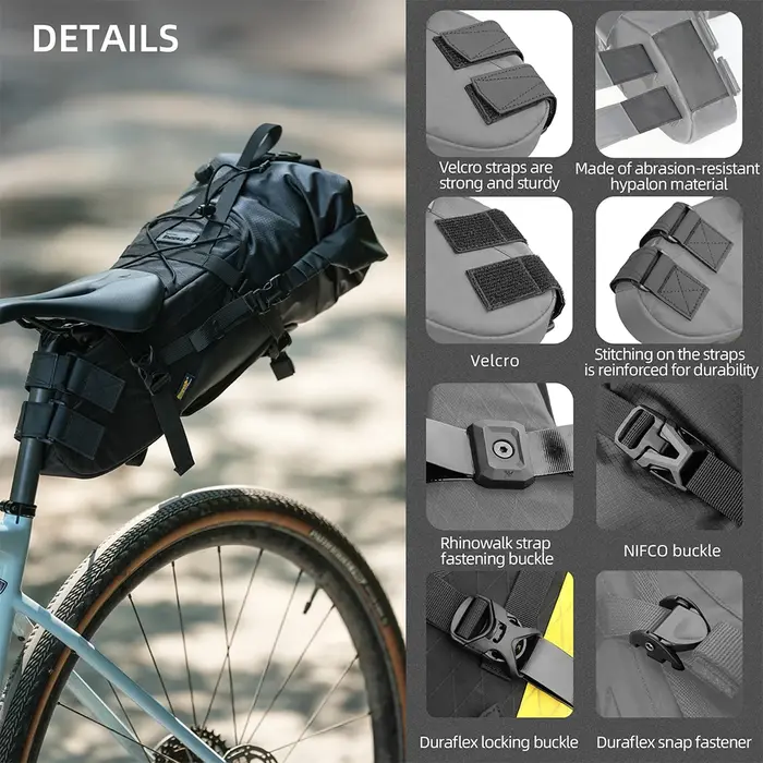 Rhinowalk sac de selle de vélo Stable pas secouant 14L grande capacité sac sec amovible étanche pour vtt route gravier