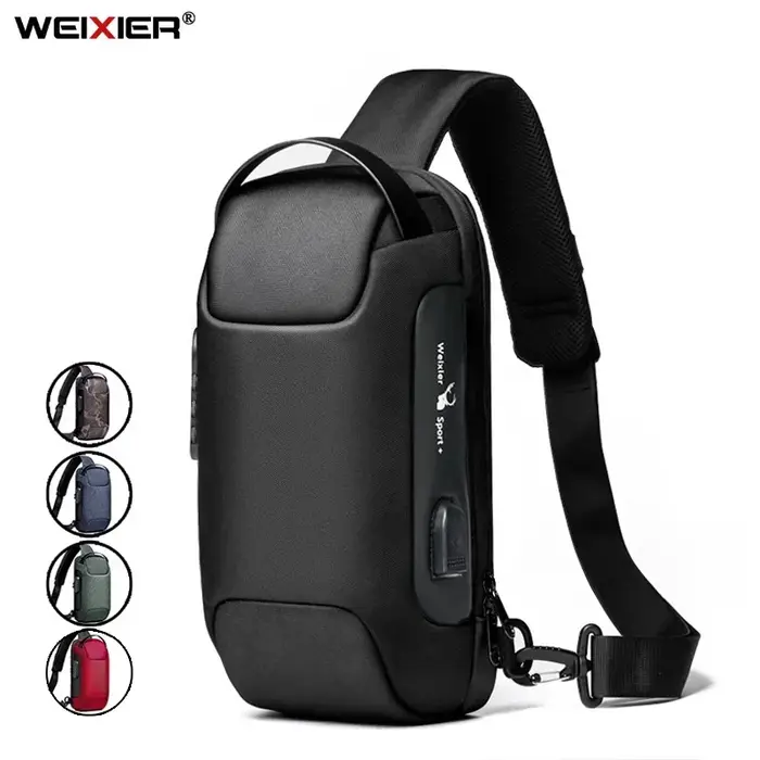 WEIXIER sac à bandoulière pour hommes étanche USB homme sac à bandoulière antivol court voyage messa