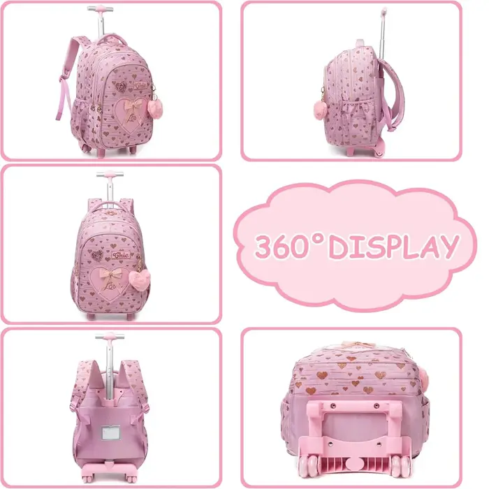 Sac à dos à roulettes avec ruban nœud papillon pour enfants