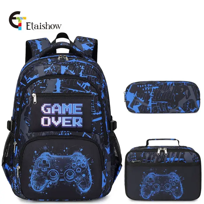 Sac à dos pour garçon avec sac à déjeuner et trousse à crayons 3 pièces sacs d'école pour garçons po