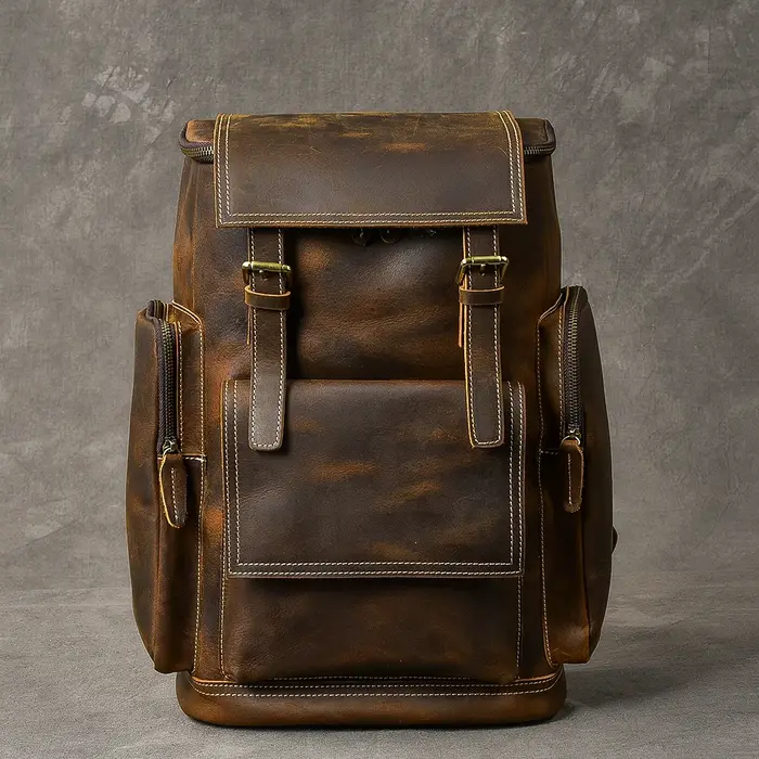 Vintage Crazy Horse en cuir véritable sac à dos hommes en cuir sac à dos escalade sac à dos mâle gra