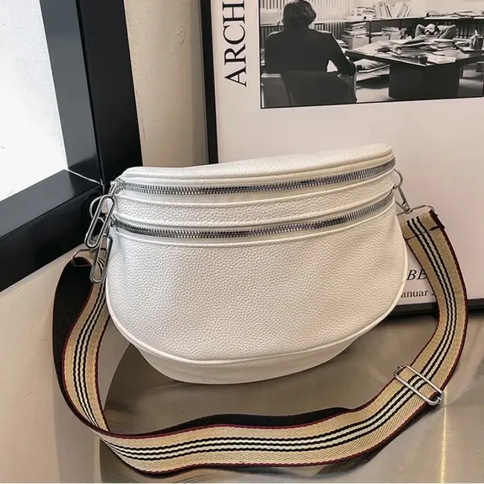 Élégant couleur unie en cuir PU Fanny Packs pour femmes Double fermetures éclair conception taille sac femme