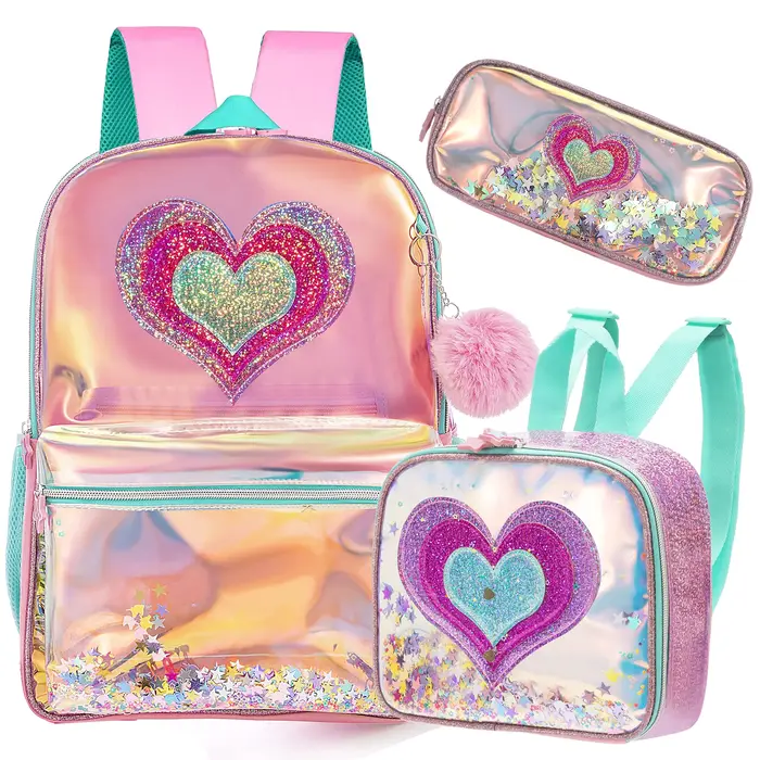 QY.TIMES 3 pièces sac à dos d'amour pour adolescentes avec boîte à déjeuner pour grands enfants sacs
