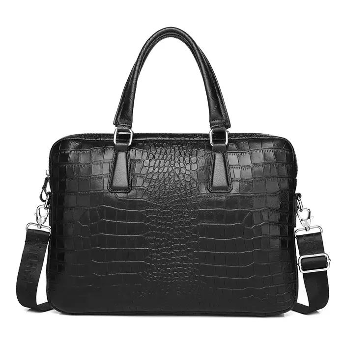 Sac pour ordinateur portable en cuir véritable gaufré crocodile