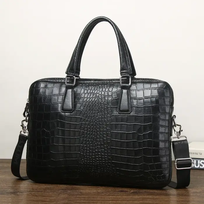 Sac pour ordinateur portable en cuir véritable gaufré crocodile