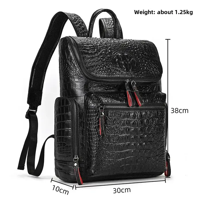 Crocodile en cuir véritable 15.6 pouces sac à dos pour ordinateur portable hommes sacs de voyage sac à dos étanche grand sac à dos pour adolescent cartable