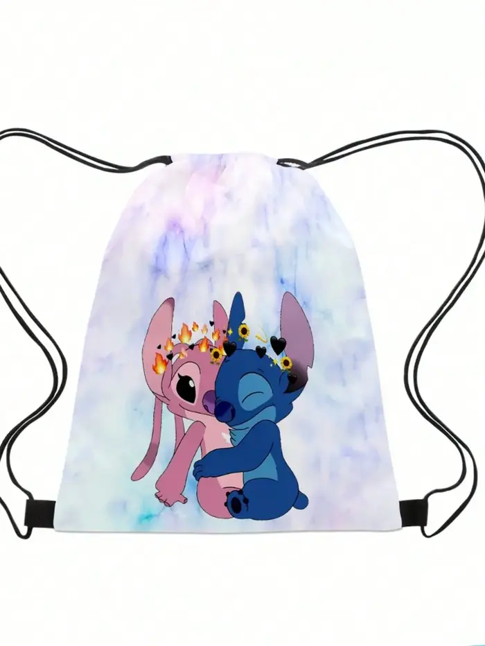 Sac à dos à cordon de serrage imprimé dessin animé, exquis et polyvalent, avec poche à cordon de ser