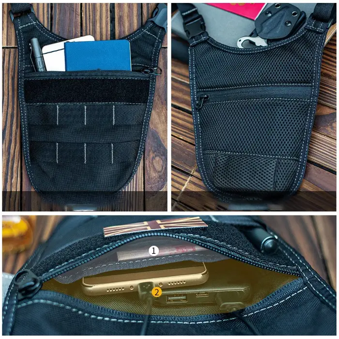 Sac à bandoulière tactique, sac dissimulé, sac bandoulière, sac secret agent, portefeuille antivol, accessoires de chasse