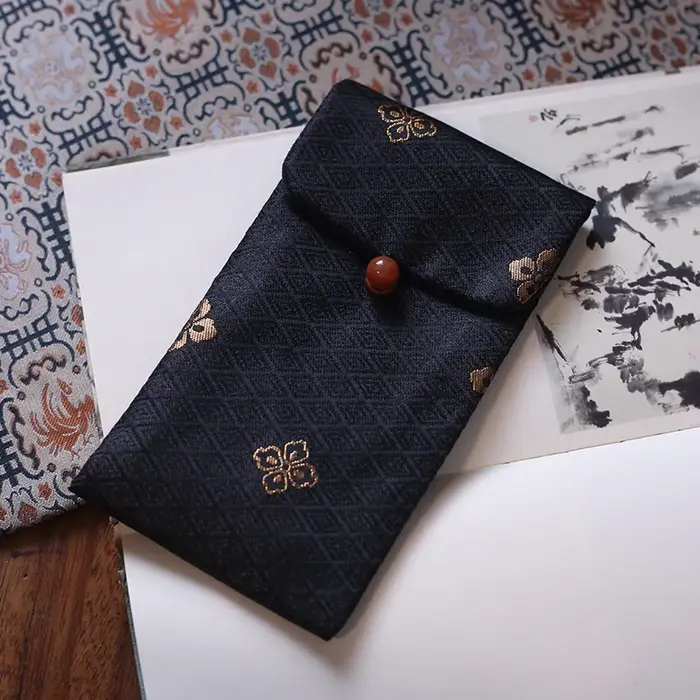 Sac de rangement en brocart brodé, petits sacs à boutons rabattables, sac cadeau pour bijoux, organi