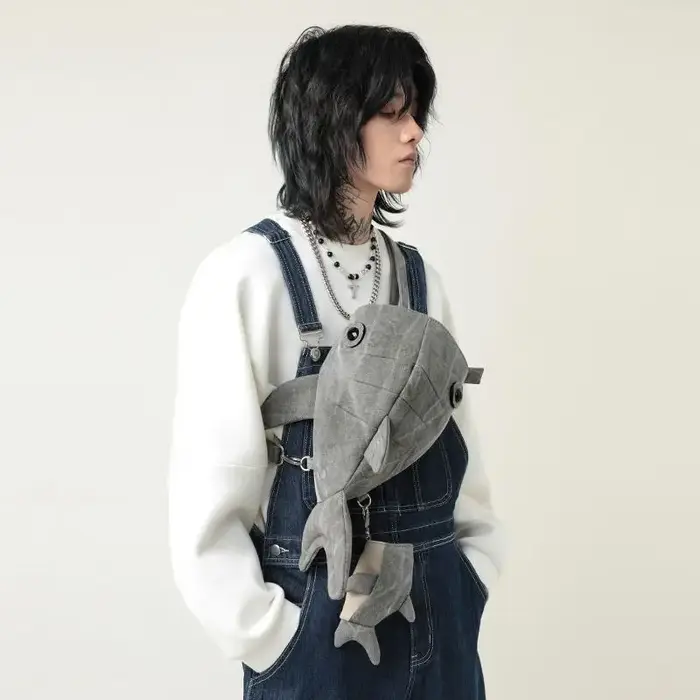 Sac à dos en toile motif requin baleine de dessin animé Kawaii