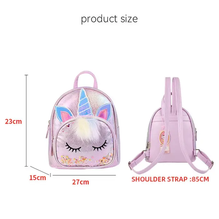 Paillettes licorne mignon PU et peluche enfants étudiant sac à dos dessin animé mode