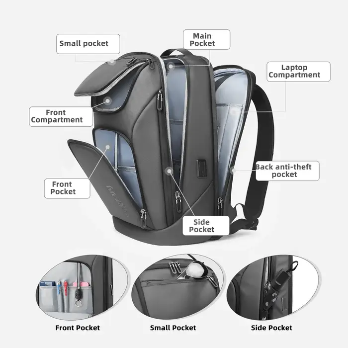 Ian-Sac à dos d'affaires de voyage pour homme, sac à dos pour ordinateur portable 17 pouces, sac à d